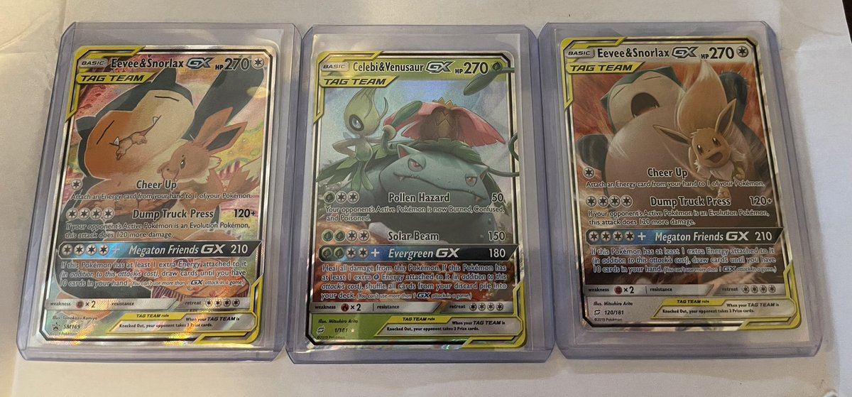 BlaizeInADaize's tweet photo. 🏷️ TAG TEAM 🏷️

Eevee &amp; Snorlax GX (Promo): $9.75
Celebi &amp; Venusaur GX: $6.50
Eevee &amp; Snorlax GX: $9.00

Take all for $24 PWE or $27 BMWT!

RT’s Appreciated!
@BUYSELLTRADETCG
@CardboardBanger 
@FTC_MARKET 
@TCGRepost https://t.co/SxeQh8JEos