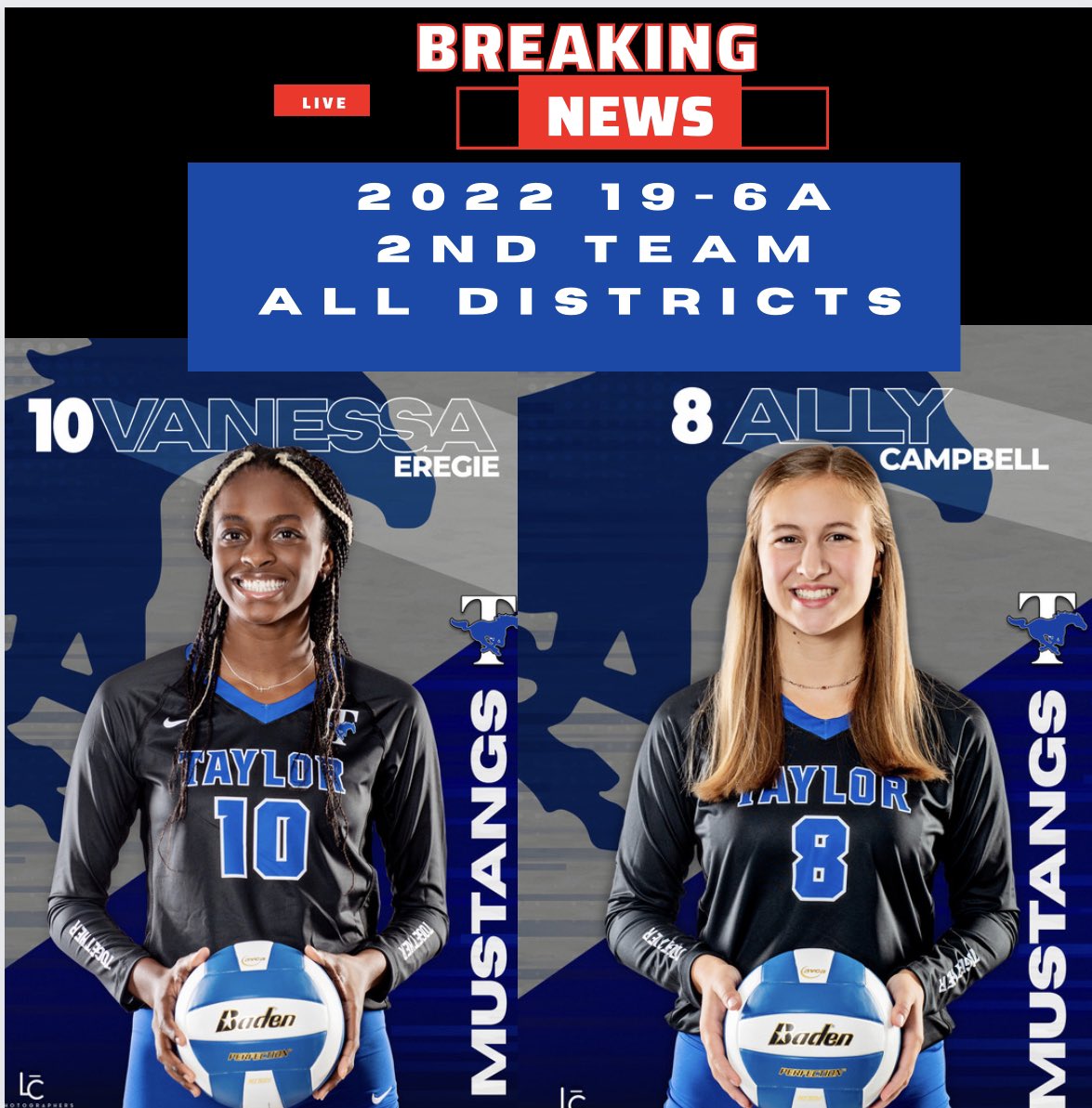 taylor_vball's tweet photo. Mustangs! Help me Congratulate
Ally Campbell and Vanessa Eregie for earning 2nd Team All District.
Great job🎉🎉
We are proud of you!
#taylorpride247 #made4this @taylor_mustangs @THS_Mustangs https://t.co/2nGe88eFex