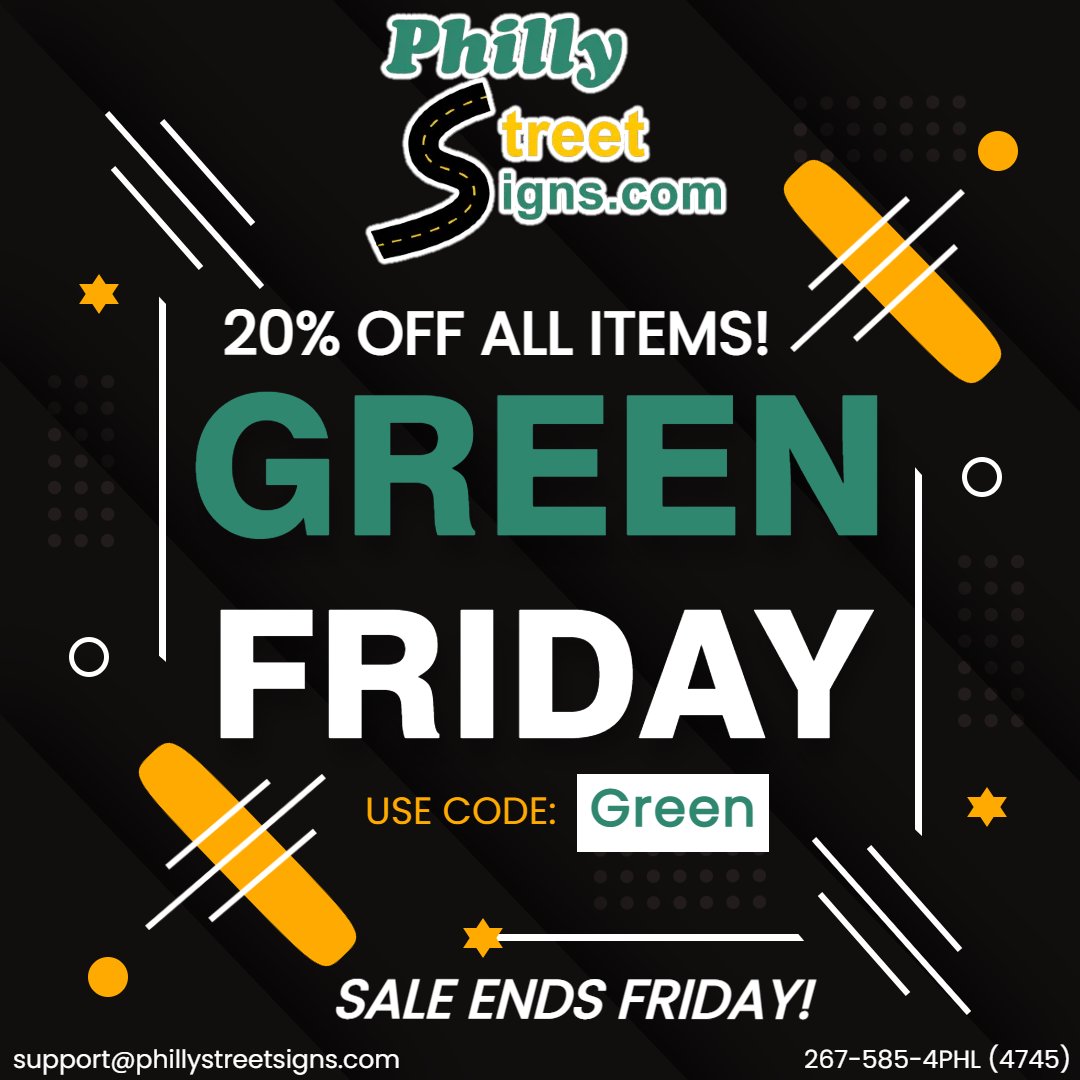 🟢🟩🥦☘️♻️ GREEN FRIDAY SALE IS ON! 20% OFF ALL ITEMS! 🍏💚🌱🍃🌲 #PhillyStreetSigns ⌛Sale ends this Friday! 👯‍♀️ All buy one, get one free sales are also included, get 20% off them too!! 👯‍♂️ #philly #Philadelphia #phl #phillygifts