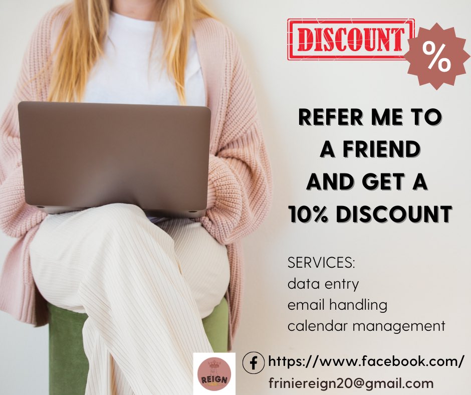 reignpana_VA's tweet image. If you&apos;re looking for a virtual assistant, I can help you with that. I offer 10% discount to someone who can refer their friend to me👩‍💻

Avail the discount and message me!
friniereign20@gmail.com 📩
+639308840383📞

#virtualassistant #dataentry #emailhandling #calendarmanagement