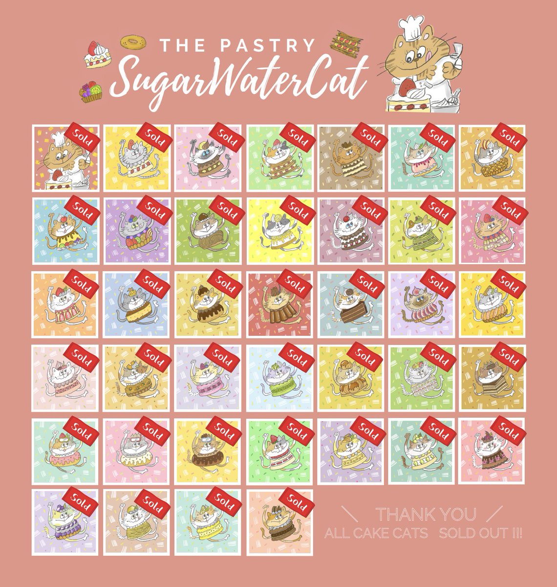 .
＼ SugarWaterCat Collections ／

🐈🌟🐈🌟🐈🌟🐈🌟🐈🌟🌈

▷ The Main  Collection
opensea.io/collection/sug…
▷ The Pastry Collection
opensea.io/collection/the…

Which NFT cat do you like?
Some cats are selling secondary 📣
Please check it out 🌈🌈🌈

#NFTjapan #NFTcat
#SugarWaterCat