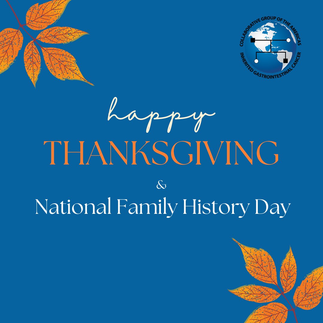 📢Did you know that #Thanksgiving is also #NationalFamilyHistoryDay❓

➡️As you prep for Thanksgiving consider having a conversation about any history of #HereditaryGICancer in your family. 👉tinyurl.com/36psyzez

Most of all, enjoy this holiday w/family &amp; friends. Stay safe!