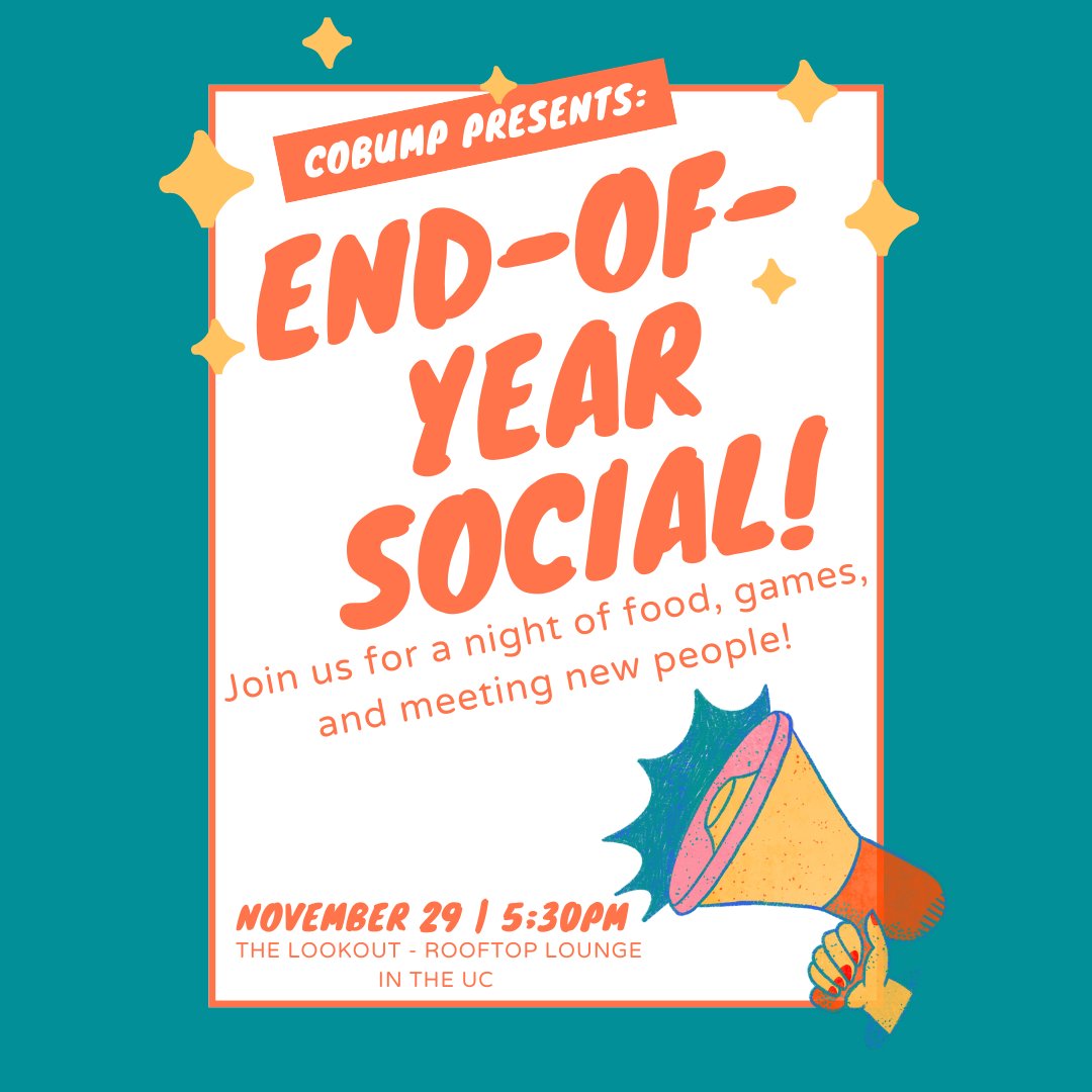 Hello mentors and mentees! 
Our end-of-semester event will be taking place in a little less than a week on November 29th at 5:30pm. 
Come join us at the Lookout Lounge in the UC for a night full of food, games and more! 

We look forward to seeing you all there.