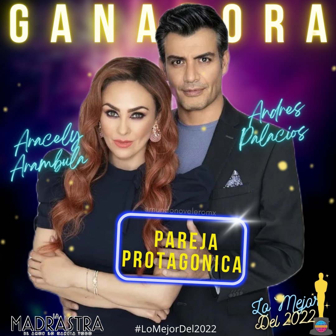 𝗠𝗘𝗝𝗢𝗥 𝗣𝗔𝗥𝗘𝗝𝗔 𝗣𝗥𝗢𝗧𝗔𝗚𝗢𝗡𝗜𝗖𝗔 
Ganadora como Pareja Protagonica es 𝗔𝗿𝗮𝗰𝗲𝗹𝘆 𝘆 𝗔𝗻𝗱𝗿𝗲𝘀 en la Telenovela #LaMadrastra2022 con los personajes de #Marcia y #Esteban 
¡Felicidades! 🎊🎉 
Ganado con el 68% de 1,031 Votos. 

#LoMejorDel2022 🎭