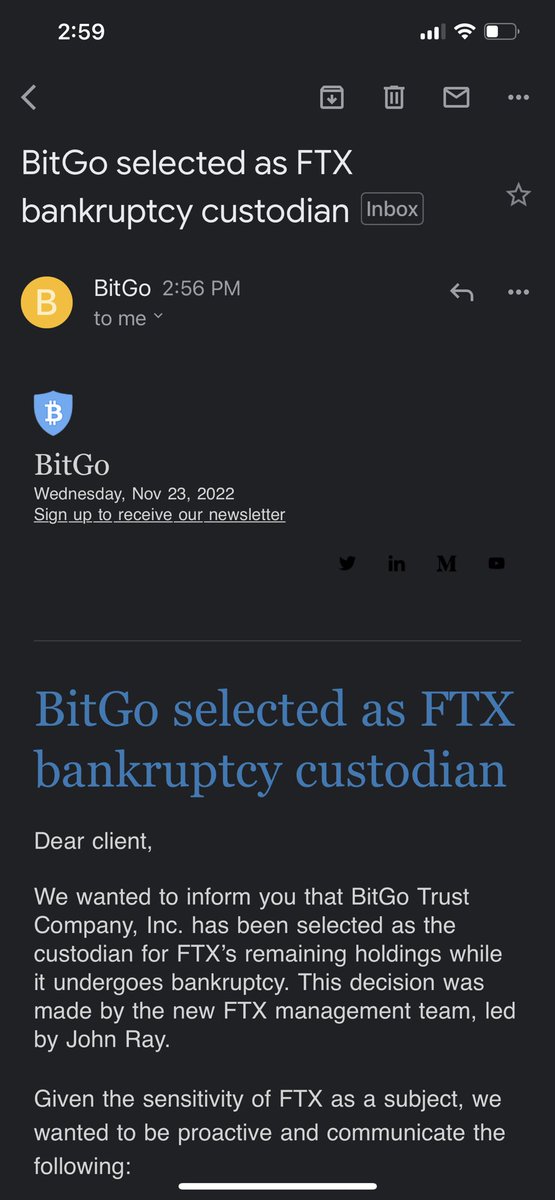 RegScolaro's tweet photo. Not shocking that ⁦@BitGo⁩ is protecting #FTX funds during bankruptcy. The swamp is being drained and the legit players will continue to build and innovate. #goodriddance #SBF #FTX ⁦ https://t.co/UdN47LnLxi