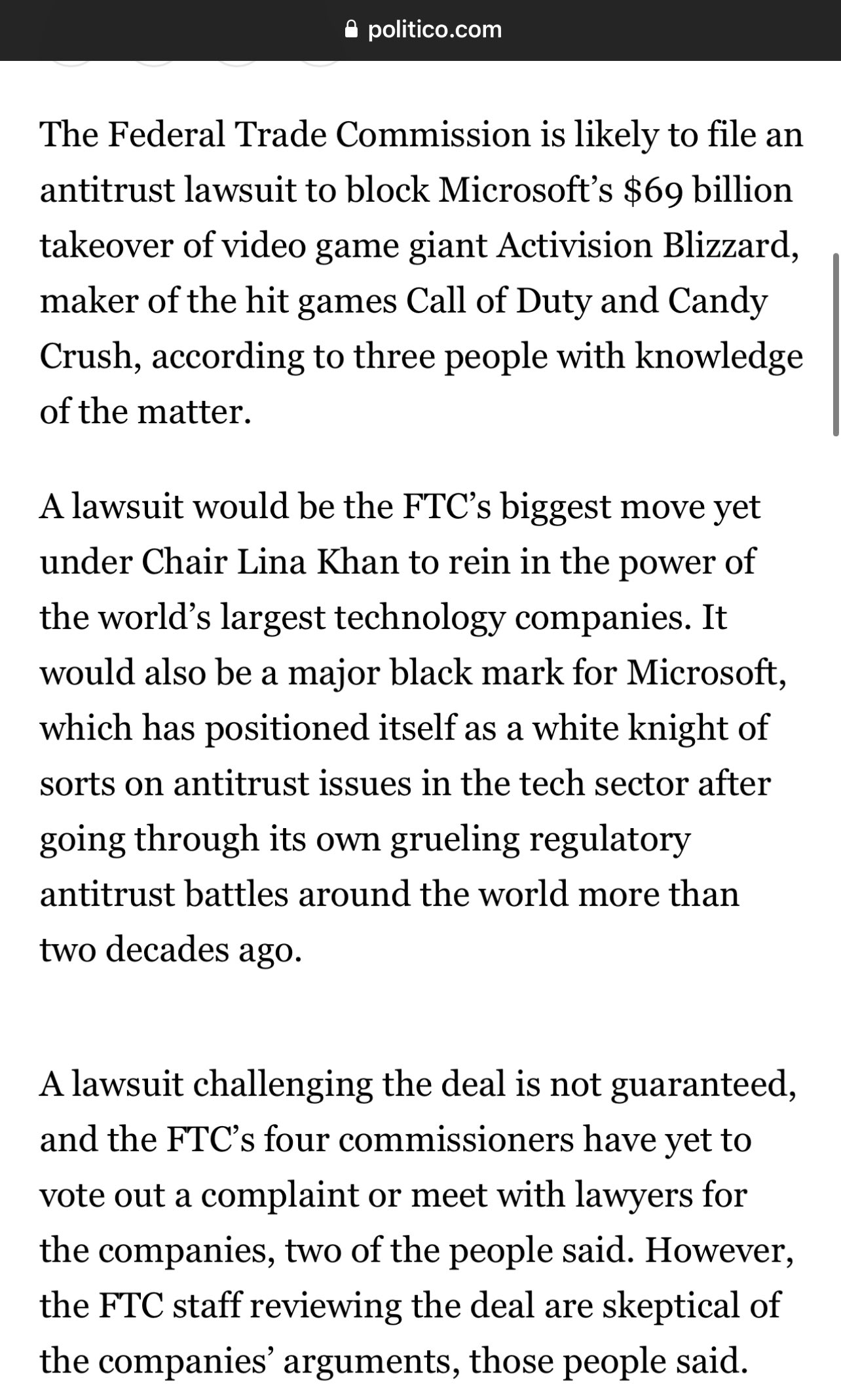 FTC likely to challenge Microsoft/Activision Blizzard deal in antitrust  lawsuit