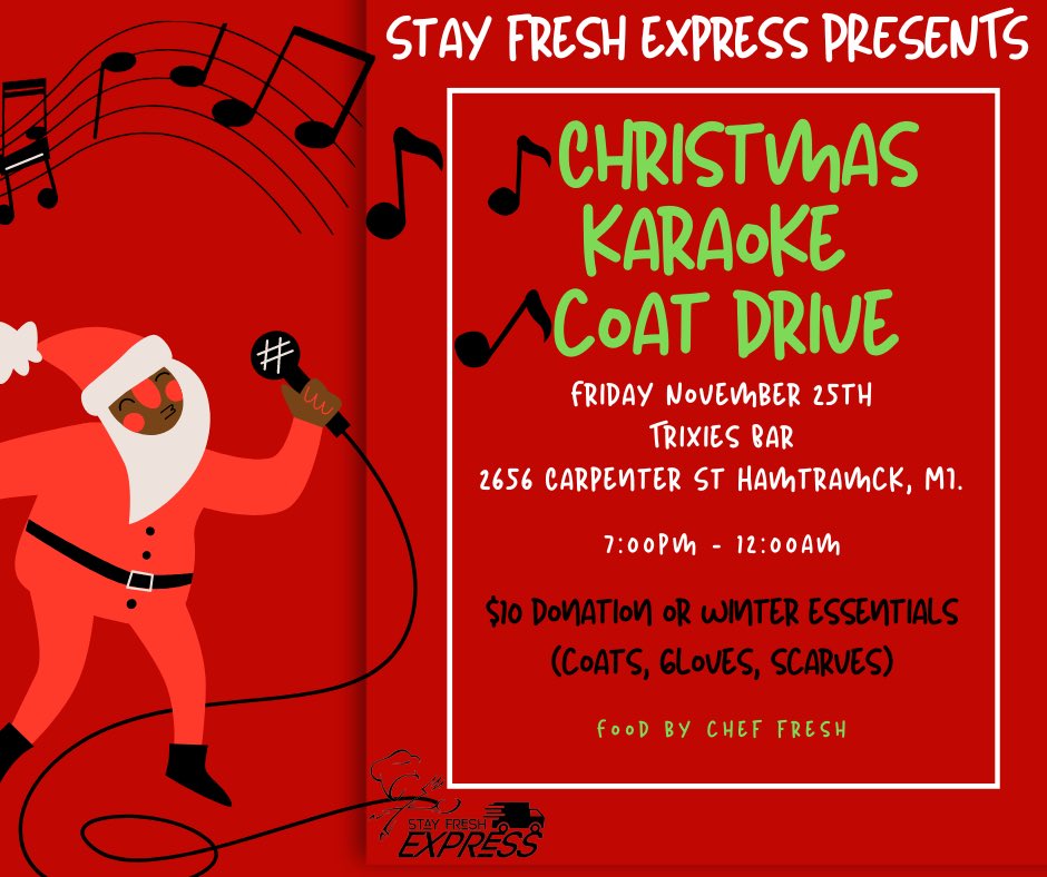 MasterChefFresh's tweet photo. We love Detroit and want to keep Detroit warm .. this is how we do our part .. This Friday .. The best part is we already have 30 coats donated .. Our goal this year is 200 coats .. At the door we ask for either winter essentials or a $10 donation 
#stayfresh with #chefFresh https://t.co/HESD47FMBC