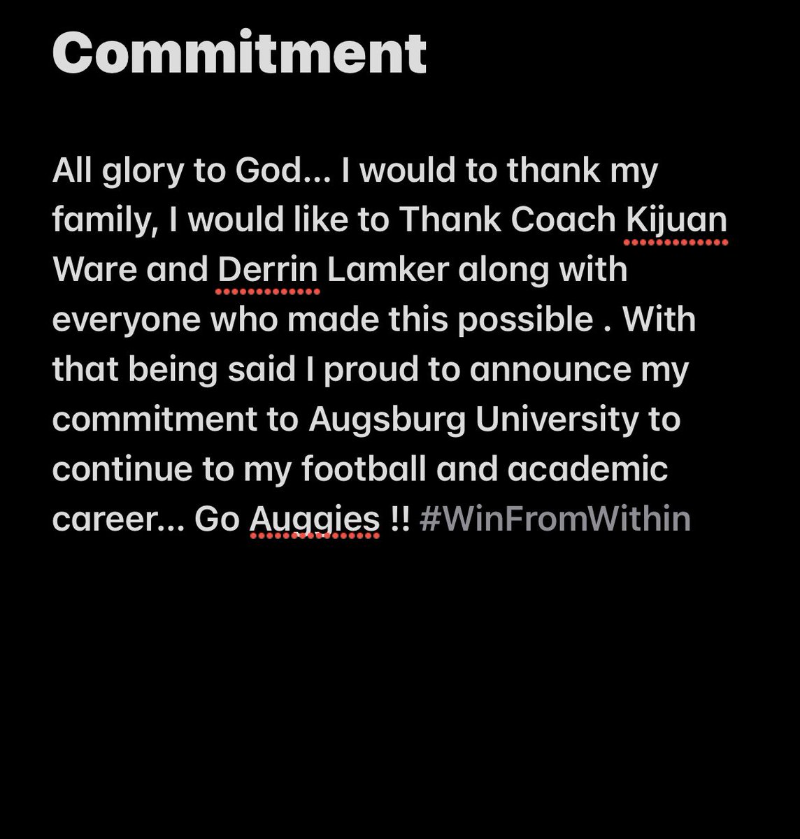 1000% Commitment <a href="/Augsburg_FB/">Augsburg Football</a> #WinFromWithin <a href="/KIJUANWARE/">KIJUAN WARE</a> <a href="/DerrinLamker/">Derrin Lamker</a> @ryanstockhaus1