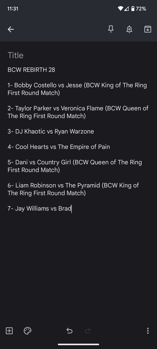 bcwcaw's tweet photo. BCW REBIRTH  28 official match card
(@'s in the comments) https://t.co/88lPAKxw8F