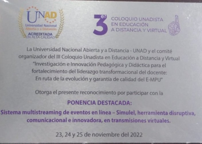 Un logro más por el esfuerzo y la #perseverancia, la #innovacion y el dinamismo de un equipo empeñado en romper paradigmas cada día #VIMEP #ECBTI #SIMULEL <a href="/UniversidadUNAD/">Universidad UNAD</a> <a href="/Leyunda/">Leonardo Yunda</a> <a href="/ClaudioCamiloG1/">Claudio Camilo Gonzá</a> <a href="/AndreaFranco05/">Andrea Franco Marín</a>  <a href="/jhjimenezb/">Javier Jimenez</a>