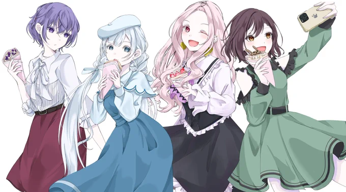 25×クレープ「ほら!みんなこっち向いて!まふゆも!!」「わっ!ちょ、えな危ないよ!」「わぷっ?!」「…奏、大丈夫?」 