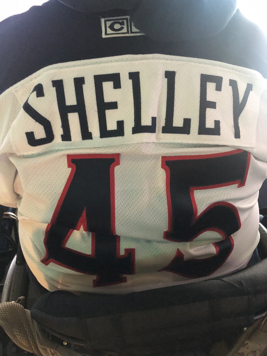DWear62's tweet photo. Wearing our throwback jerseys.  Game worn @shelleyhawk45 jersey from the 2003/2004 season!  #CBJ https://t.co/aCziuAmFdJ