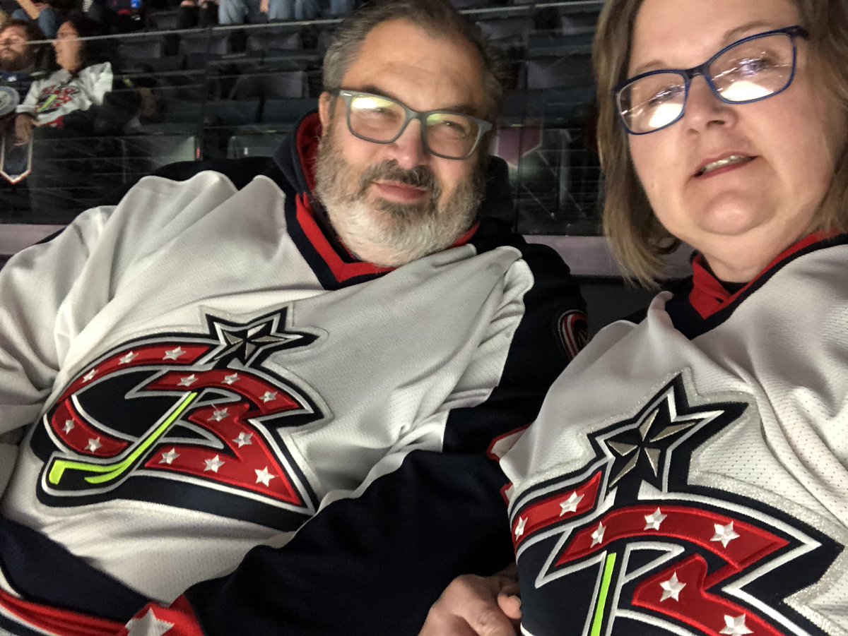 DWear62's tweet photo. Wearing our throwback jerseys.  Game worn @shelleyhawk45 jersey from the 2003/2004 season!  #CBJ https://t.co/aCziuAmFdJ