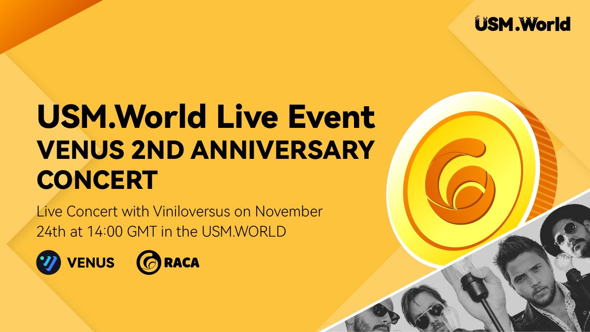Get ready, everyone! <a href="/USMverse/">USMLab.bab</a> is hosting <a href="/VenusProtocol/">Venus Protocol</a>'s 2nd anniversary live concert tomorrow! Let’s enjoy the hype!

Concert:
3d.radiocaca.com/concert

<a href="/RACA_3/">RACA</a> <a href="/VINILOVERSUS/">VINILOVΞRSUS</a>
