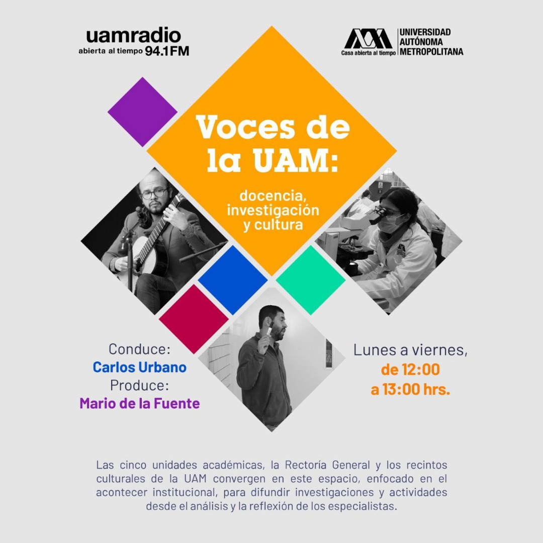uamradiofm's tweet photo. 📢No te pierdas "Voces de la UAM", información relevante de #LaCasaAbiertaAlTiempo sobre temas de Docencia, Investigación y Cultura.
📅Lunes a viernes.
🕗12 a 13 hrs.
Por UAM Radio 94.1 FM o por nuestra página web https://t.co/URhbC5bK9J.

#UAM #SoyUAM #OrgulloUAM https://t.co/kemwrPIYd5