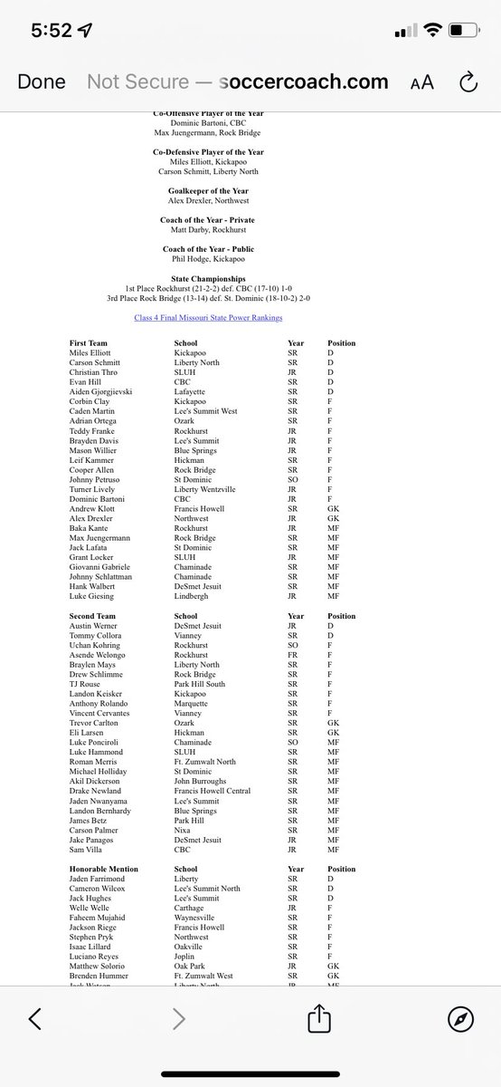 Add All-State honors for 1st teamer Klott and 3rd teamer Riege