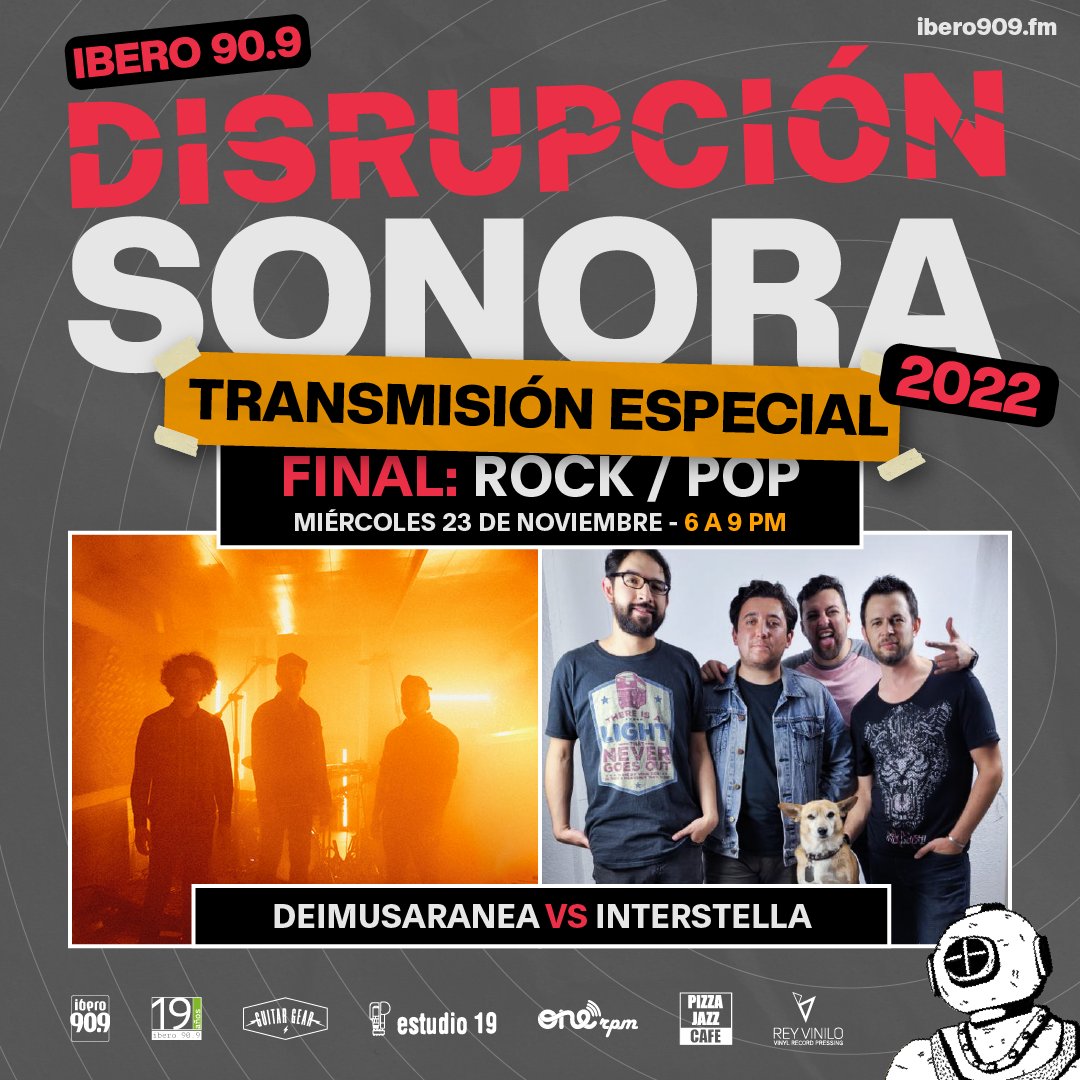 ¡Hoy es LA FINAL entre los contendientes de la categoría rock pop de #Disrupción909! Escucha vía FM o ibero909.fm la transmisión especial desde <a href="/estudio19/">Estudio 19</a> para conocer los votos de la audiencia y la calificación del jurado.

Con <a href="/mariipeanuts/">Peanuts</a> @danylagarza <a href="/jvillicana/">John Villicaña</a>