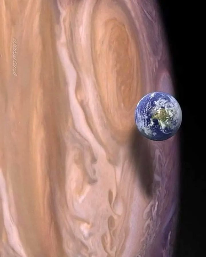 uhd2020's tweet photo. The size of the Earth compared to the size of Jupiter https://t.co/zjKhHNgPj5