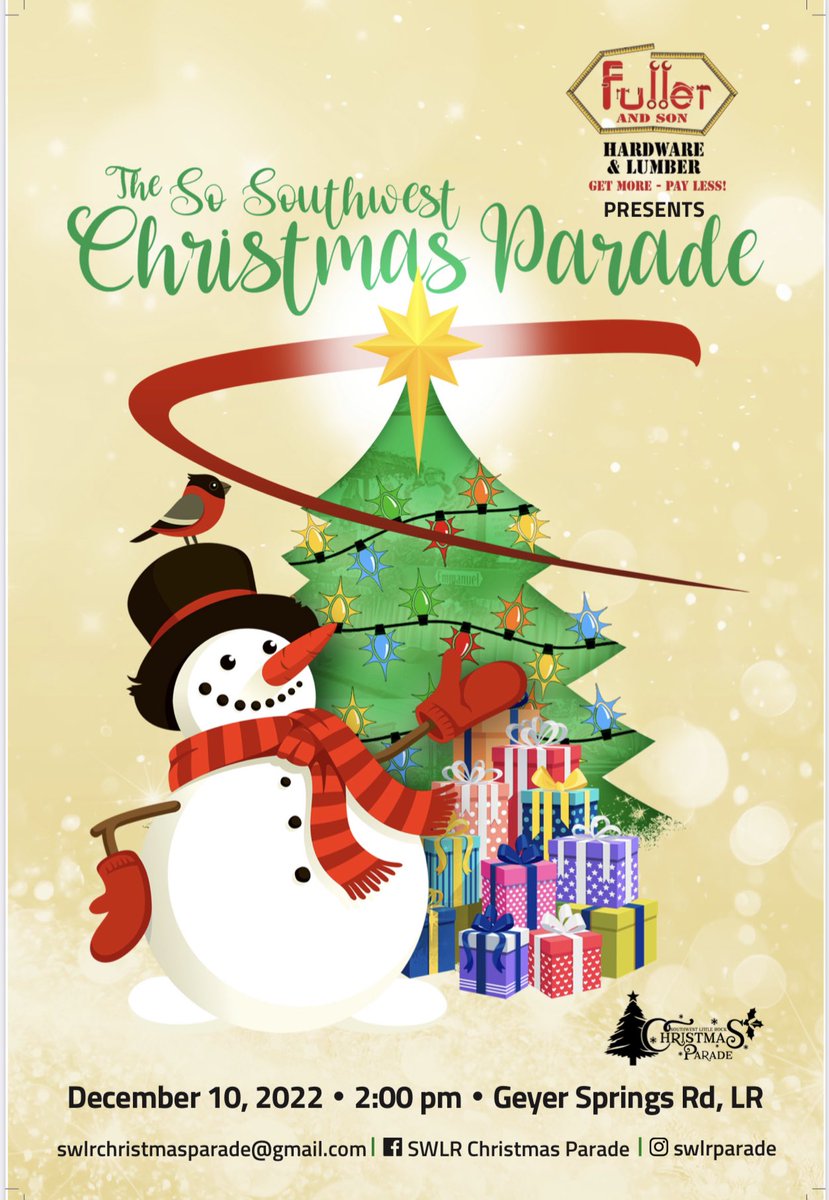 TheLadyKimLee's tweet photo. 🔔Get ready 4 the return of the Fuller & Son “SO SOUTHWEST” Christmas Parade🎄🎁❄️
Mark your calendars Sat., 12/10 @ 2pm, Geyer Springs Rd. Bring your entire family & friends!
👉🏾 Stay in the know on IG & FB at @swlrparade
#sosouthwest
#swlr
#christmas
#holiday
#community https://t.co/jr8JyC0DFI