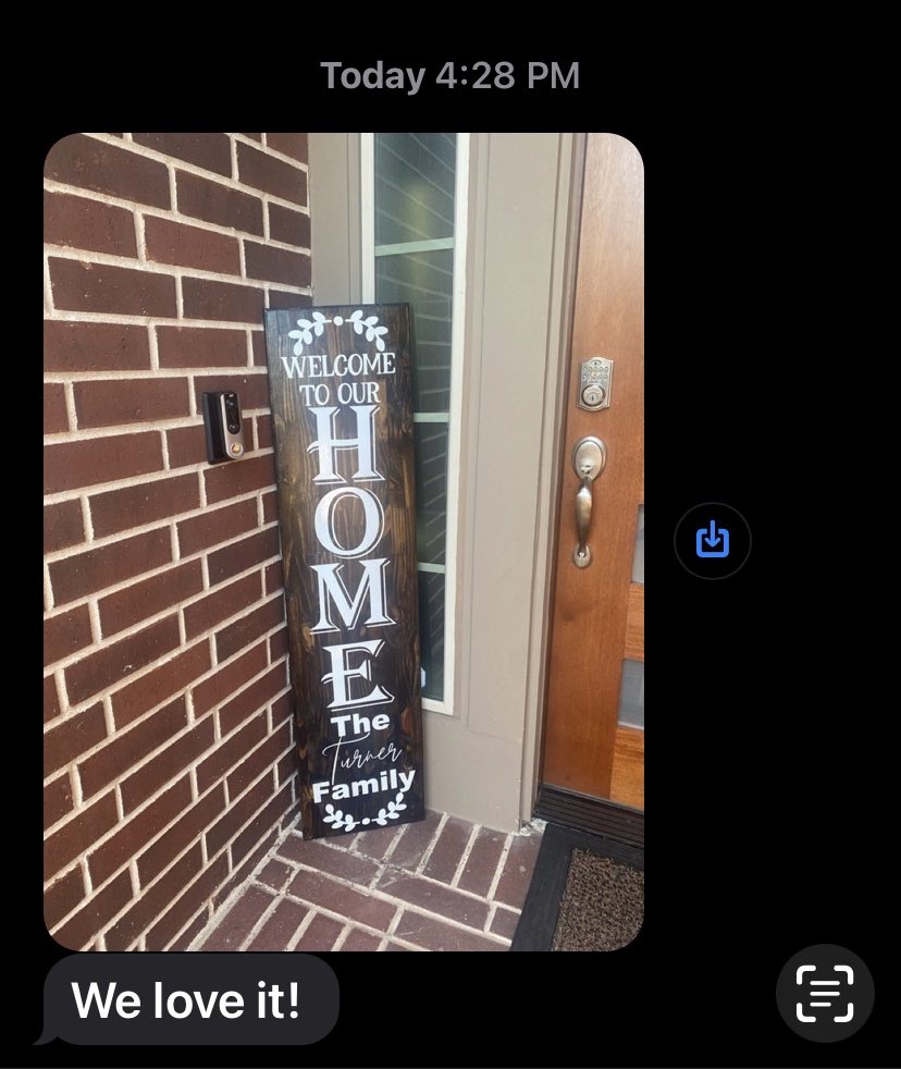 NoahsArk2021's tweet photo. Another satisfied customer. I Received this text after delivery just in time to welcome her guests for Thanksgiving! Order yours now! Makes a perfect Christmas gift! @Laprofe_Perez @DBrogee #woodworking https://t.co/dGXUTQnIKl