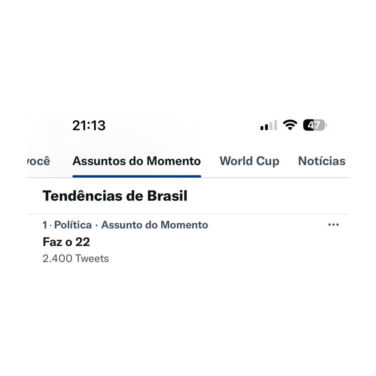 choquei's tweet photo. 🚨GRAVE: “Faz o 22” está em 1º lugar nos assuntos mais comentados do Twitter. 

Internautas debocham do valor da multa de R$ 22 milhões de Alexandre de Moraes sobre o PL, partido do futuro ex-presidente Jair Bolsonaro. https://t.co/buD19WJVSp