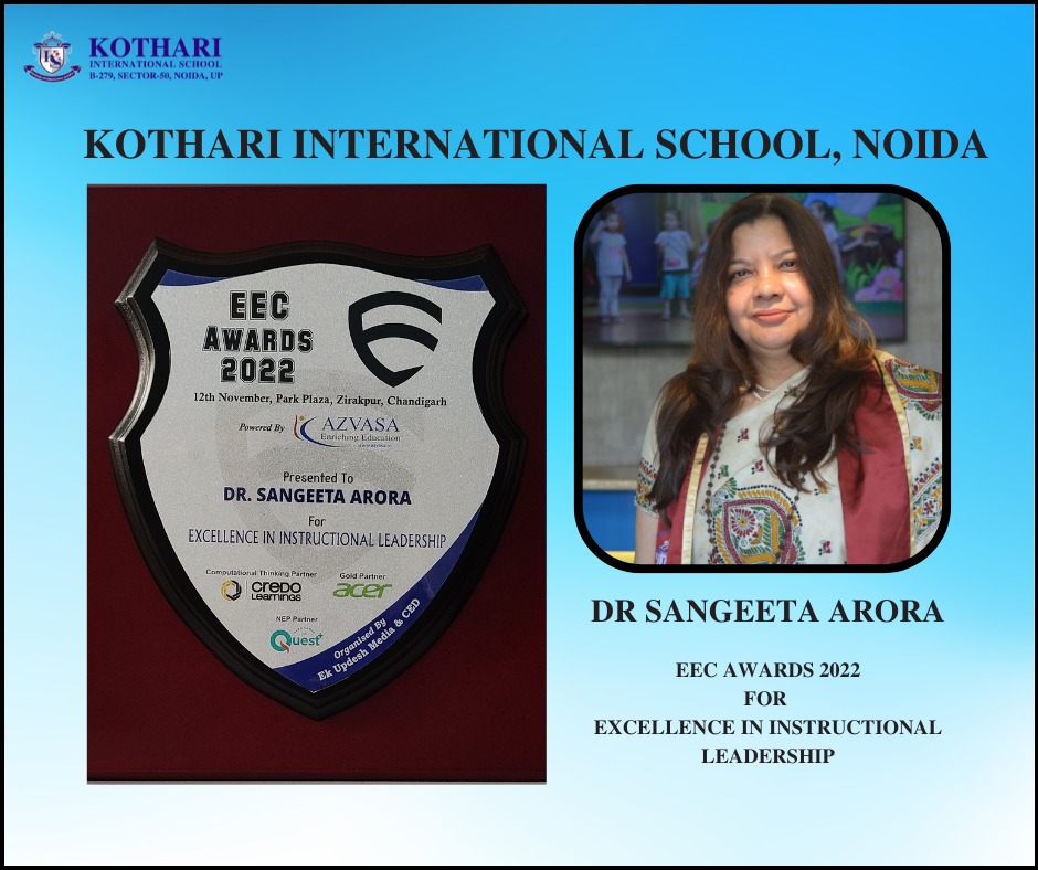 kothari_school's tweet photo. Our principal's perennial guidance, devoted and selfless nature has truly helped this school reach new heights of success and excellence. Our honourable principal  Dr. Sangeeta Arora has been awarded the EEC Awards 2022 for Excellence in Instructional Leadership.
#Leadership https://t.co/Oa8Dqd9oWj
