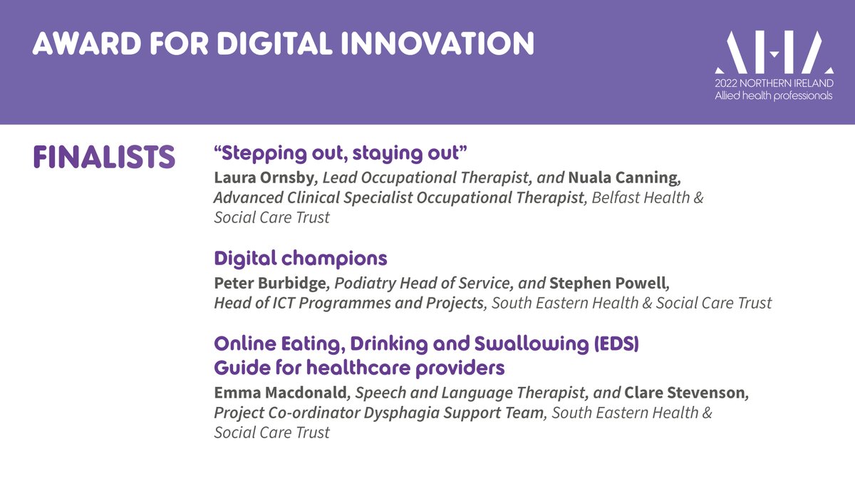 AHAwards💙 (@ahawards) on Twitter photo Wishing lots of luck to the finalists in the #AHANI Award for Digital Innovation <a href="/BelfastTrust/">Belfast Trust</a> <a href="/setrust/">South Eastern Trust</a> - lots of great work to celebrate tonight! Wishing lots of luck to the finalists in the #AHANI Award for Digital Innovation <a href="/BelfastTrust/">Belfast Trust</a> <a href="/setrust/">South Eastern Trust</a> - lots of great work to celebrate tonight!