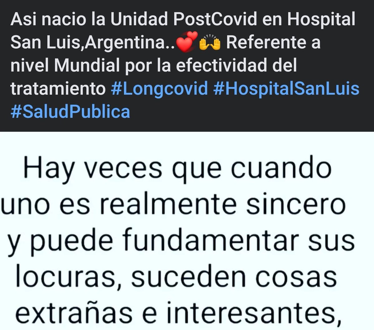 dardi673's tweet photo. Unidad Postcovid Hospital San Luis,Argentina. Referente a nivel Mundial por su efectividad y eficacia en el tratamiento clinico de muchos pacientes de varias provincias y paises!! @lalaur79 @mera_cordero ..vamos por mas!!💞👏👌 https://t.co/eZUbXutZYq
