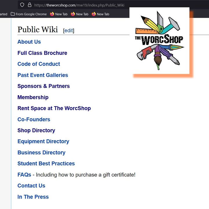 We have an extensive Public Wiki with a lot of information that you might find interesting, like our class brochure, information about memberships and rentals, and other interesting and useful information about our space! Check it out at the link below! 

theworcshop.com/mw19/index.php…