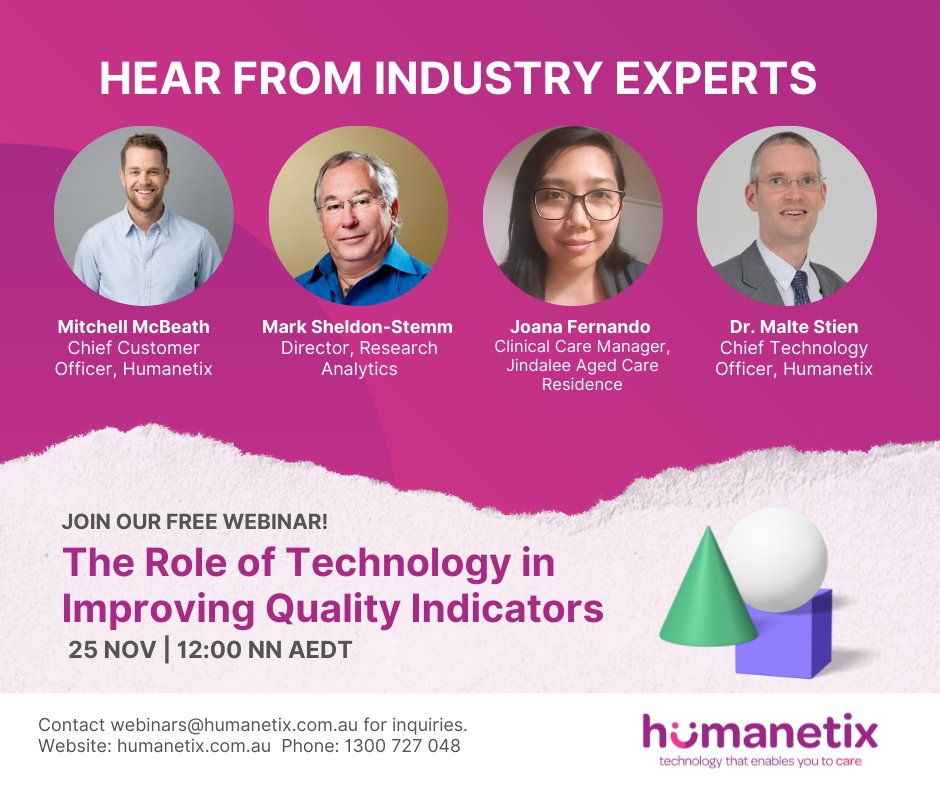 Humanetix_Sys's tweet photo. It’s not too late to sign up for our FREE #webinar: The Role of Technology in Improving Quality Indicators! Join us tomorrow at 12:00 noon AEDT as we analyse and interpret #Quality Indicators for client success.

Register now: https://t.co/DvNkkV9Ka3 https://t.co/Gz2N2IqodI