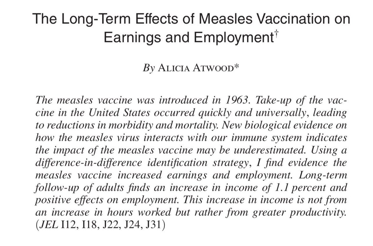 Most people don’t realize how much sickness we all lived with before modern medicine.

Almost half a percent of all US income this year, $76.4 billion, comes from the lower disease burden of just measles alone thanks to vaccination (&amp; this doesn’t include reduced medical costs).