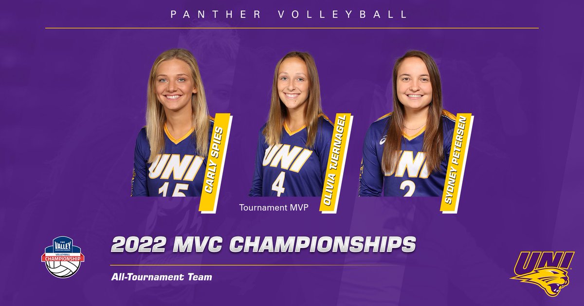 UNIVolleyball's tweet photo. Olivia Tjernagel is your 2022 MVC Tournament MVP as UNI lands three on this year's All-Tournament Team.

#EverLoyal #1UNI https://t.co/dPFolgBZZ3