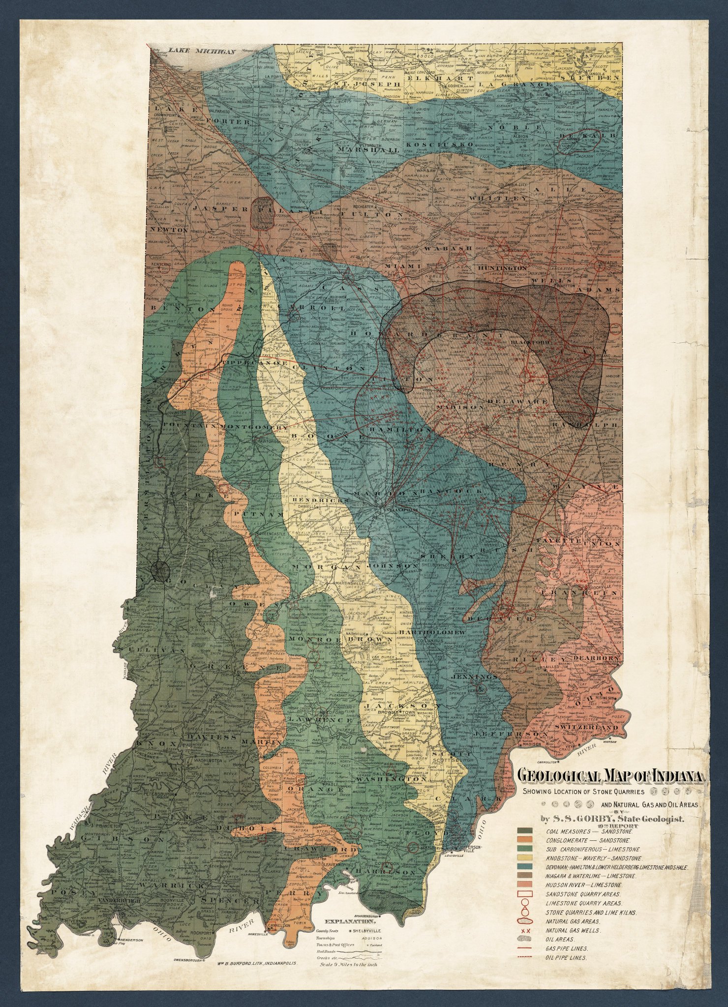 Vintage Maps on Twitter ""Geological map of Indiana showing location