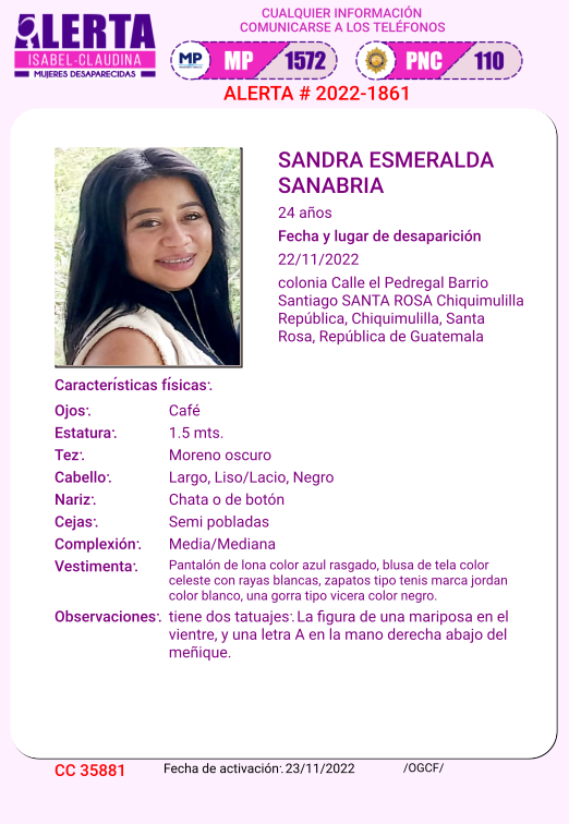 isabel_claudina's tweet image. #AlertaIsabelClaudina
🚨 Ayúdenos a encontrar
SANDRA ESMERALDA SANABRIA                               
Desapareció  el 22 de noviembre de 2022
Cualquier información comunicarse al teléfono 📞 1572
Gracias por difundir esta información❗