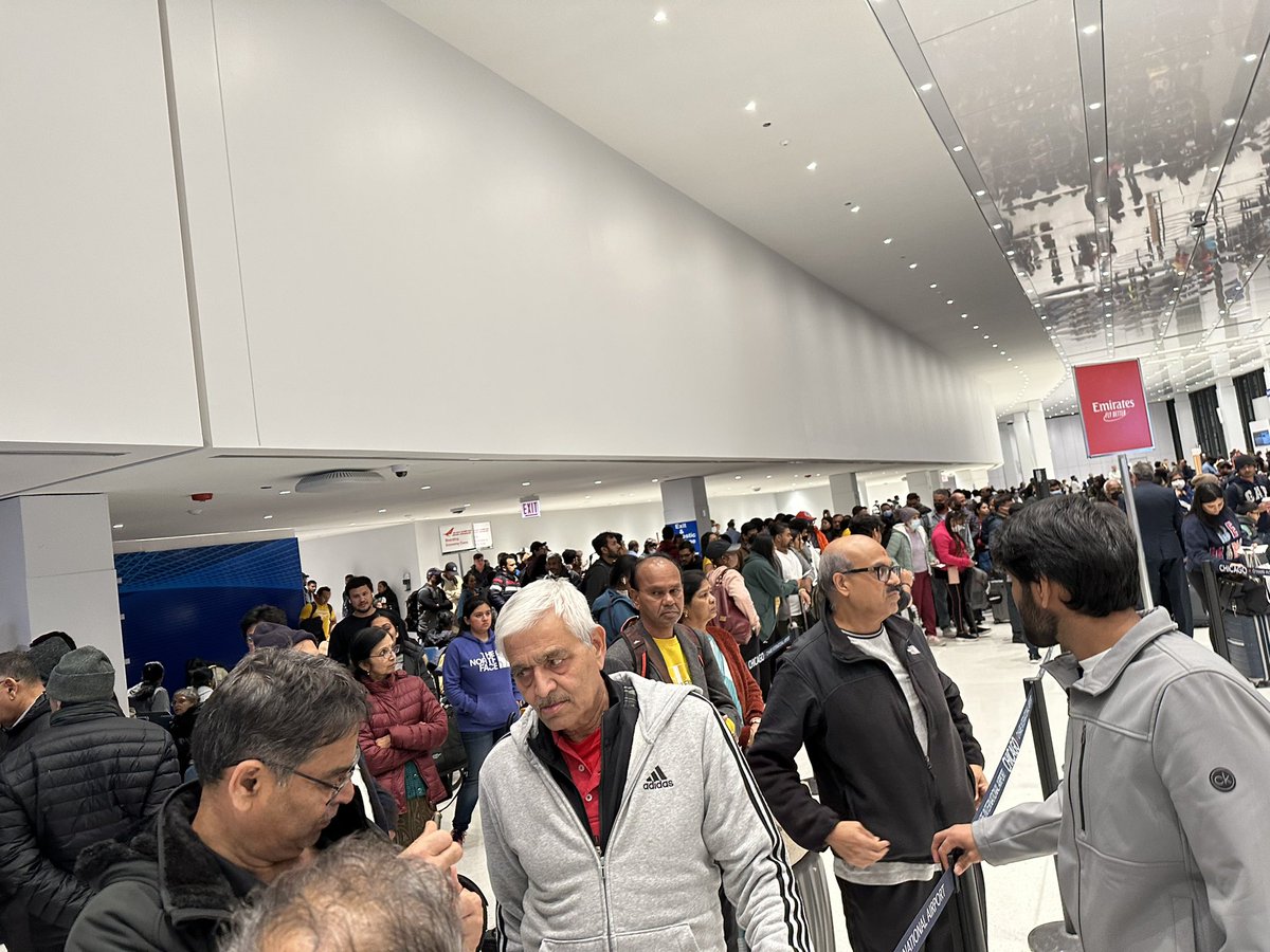 jain_sushanth's tweet photo. Plight of @airindiain passengers. 
7 hours past scheduled take off. Technical issue found after boarding. 
No @airindiain personnel at the counter, no updates, all connecting flights missed. 300+ people with zero clue about what is happening. @PMOIndia @FAANews @TataCompanies https://t.co/CykOSfzah5