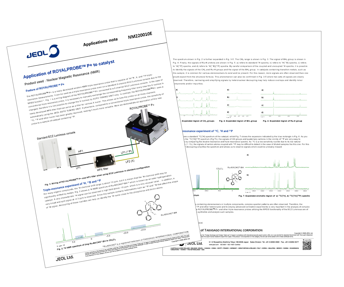JEOL_Japan's tweet photo. #ApplicationsNote
Application of ROYALPROBE™ P+ to catalyst
Nuclear Magnetic Resonance Spectrometer (NMR)
https://t.co/TXA4BZqfl0
APPLICATION NOTES↓
https://t.co/2Klq7Gl170
#JEOL #NMR #probe https://t.co/FKC4Y1kpfz