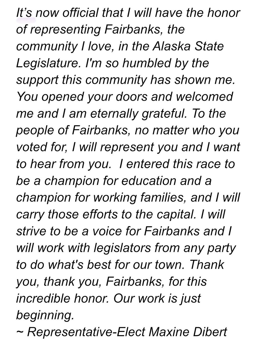 Thank you 🙏🏾 Fairbanks for putting your faith in me. #akleg