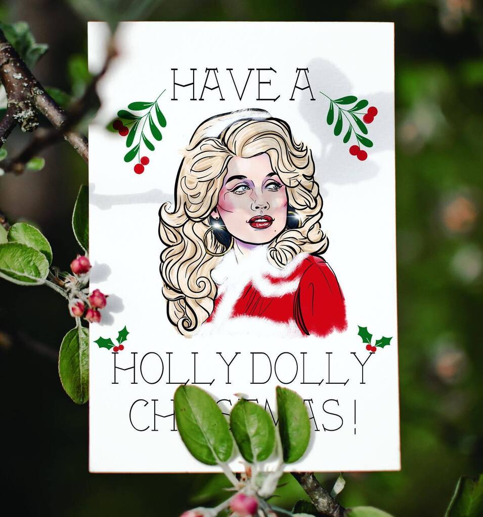 cre8trix's tweet photo. Happy Dolly Days! New cards available :) ❄️ #dollyparton #dolly #cards #holidaycards #holly #christmas  #artcollector https://t.co/v4TU8LdIby https://t.co/NZ0InInaTk