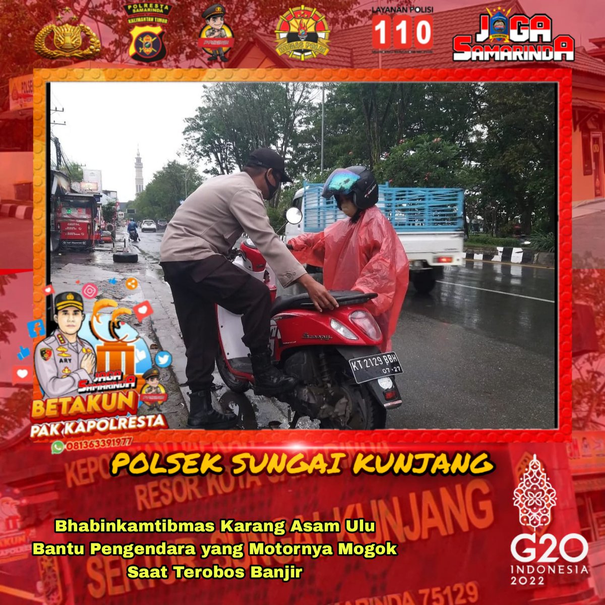 Humaspolsektas1's tweet photo. Bhabinkamtibmas Karang Asam Ulu Bantu Pengendara yang Motornya Mogok Gara - Gara Terobos Banjir

#Poldakaltim
#Polrestasamarinda
#Polseksungaikunjang
#kamihumaspolri
#Polripresisi
#Thankyoupolisi https://t.co/VgiHviRZCn