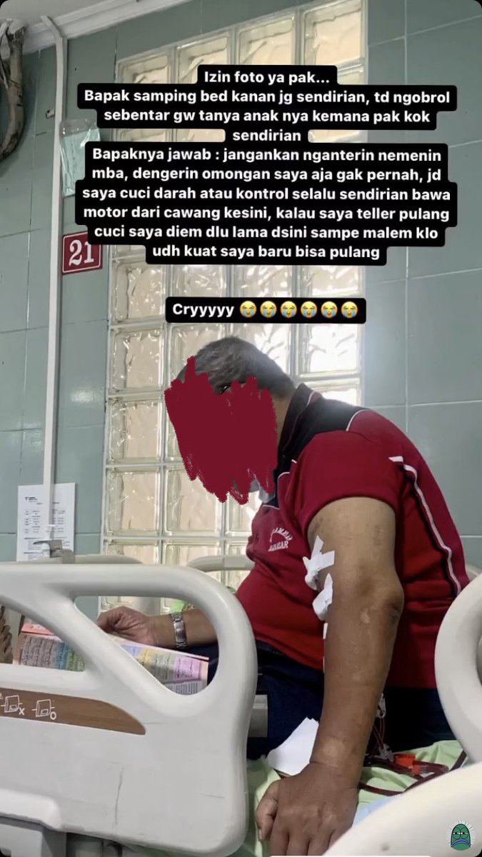 💚 tw / temen sender lagi cuci darah ketemu si bapak, tetep inget orang tua ya guys. Surga kita di mereka 🙏🏼