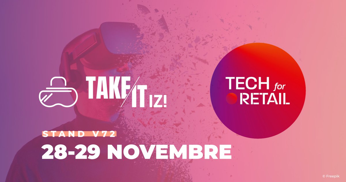 Takeitizi_FR's tweet photo. ⚡ Plus que quelques jours avant le rendez-vous #TechForRetail ! On a hâte de vous retrouver les lundi 28 et mardi 29 novembre pour parler #innovation et #realitevirtuelle autour du #retail de demain ! ➡ Stand V72 - Paris Porte de Versailles

#startup #ecommerce  #TFR22 https://t.co/Lgn39N8tLK