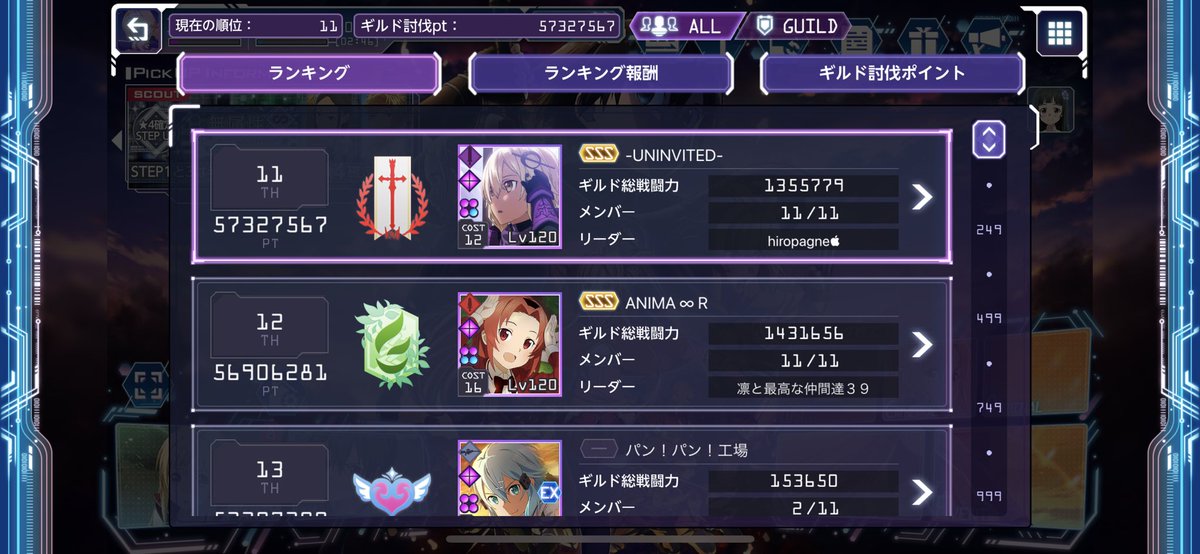 ab_Treinen02's tweet photo. 最後のギルイベお疲れ様でした！
ギルド順位11位、個人スコア1400万でした✨
前回も11位で今回こそ10位以内を狙っていたので少し悔しいですが、個人スコアの目標は達成出来ましたし、とても楽しく取り組めたので良かったです😊
対戦ありがとうございました！ https://t.co/Cuc9j017R0
