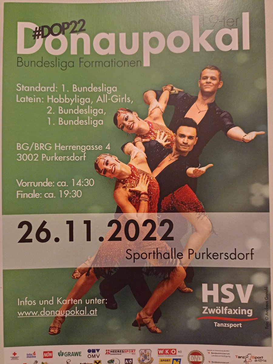_hsv12axing_'s tweet photo. Übermorgen ist es soweit:
In der Sporthalle Purkersdorf findet der 19. Donaupokal statt: #Formationstanzturnier vom Feinsten, girls_only, 2. und 1. Bundesliga latein und standard
#Tanzsport #Teamsport #DOP22 
 https://t.co/ejVwu962Xo https://t.co/JgXjcikAKa
