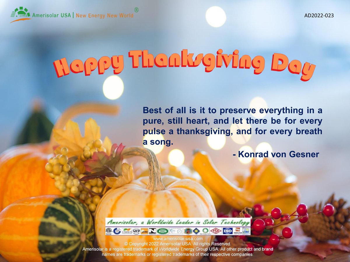 tinalt220's tweet photo. Happy Thanksgiving Day!

We appreciate very much for your kind trust and support during the year ❤️ 

 #amerisolar #solarenergy #pv #greenenergy #renewableenergy #promotion #thanksgiving #blackfriday https://t.co/VPW46UzGLx
