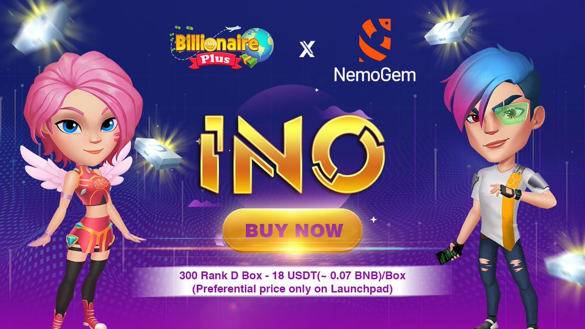 It's official, the INO is officially launched on Nemogem.com now💥

🔥 Are you ready for it? 🔥 
Time is passing very quickly!
🔖 Now,  Bplus's Mystery Boxes are available to grab. 

🔥Link to buy: nemogem.com/collection/bil…

✅ 300 Rank D Box - 18 USDT(~ 0.07 BNB)/Box