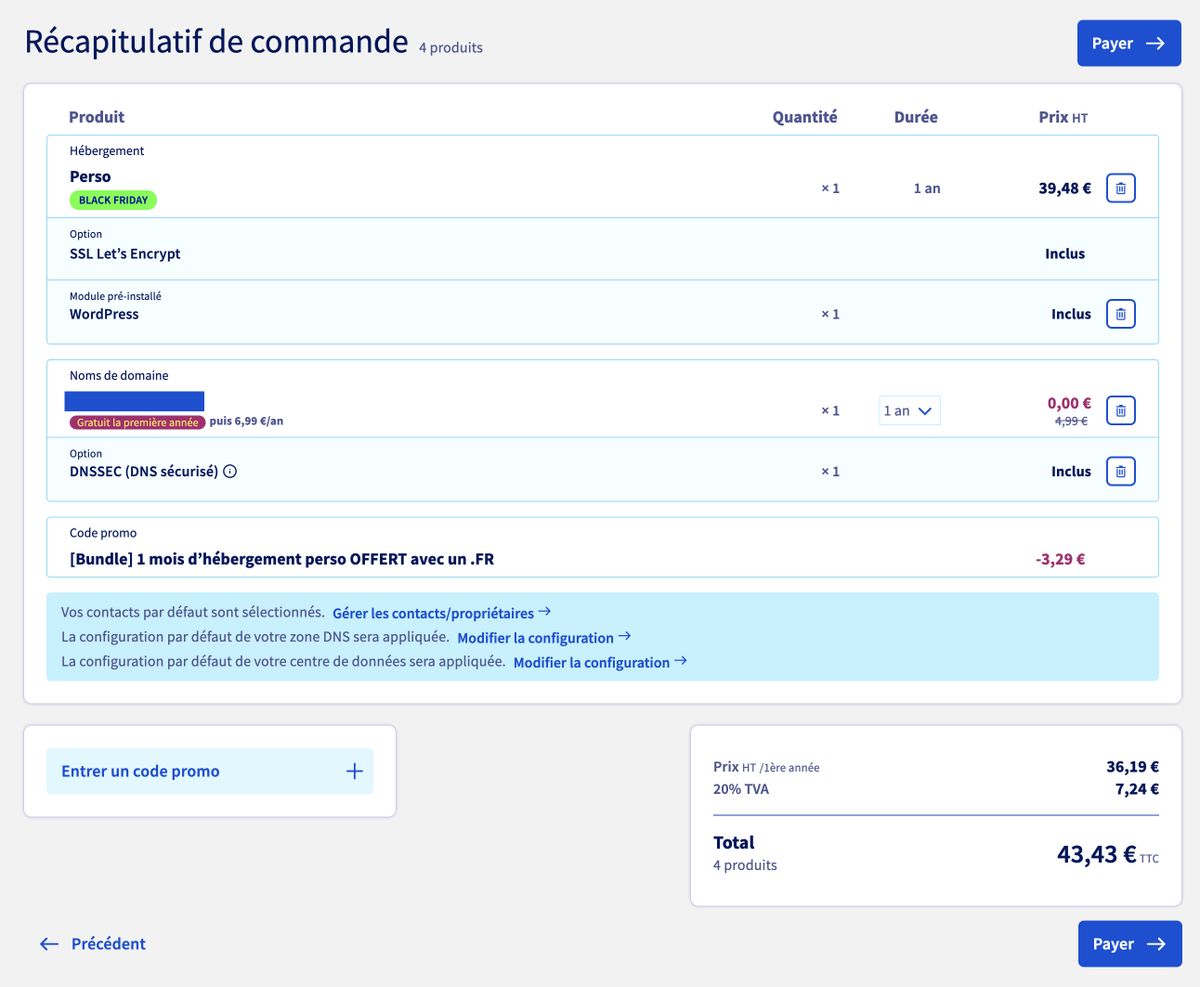 Studio_Zeplin's tweet image. Bonjour @OVHcloud_FR ! Votre offre Black Friday c'est super, mais ça serait encore mieux si la promo s'appliquait dans le panier... On a contacté vos équipes au sujet de ce bug hier, mais aucun changement à ce jour sur votre site. @ovh_support_fr 🚨