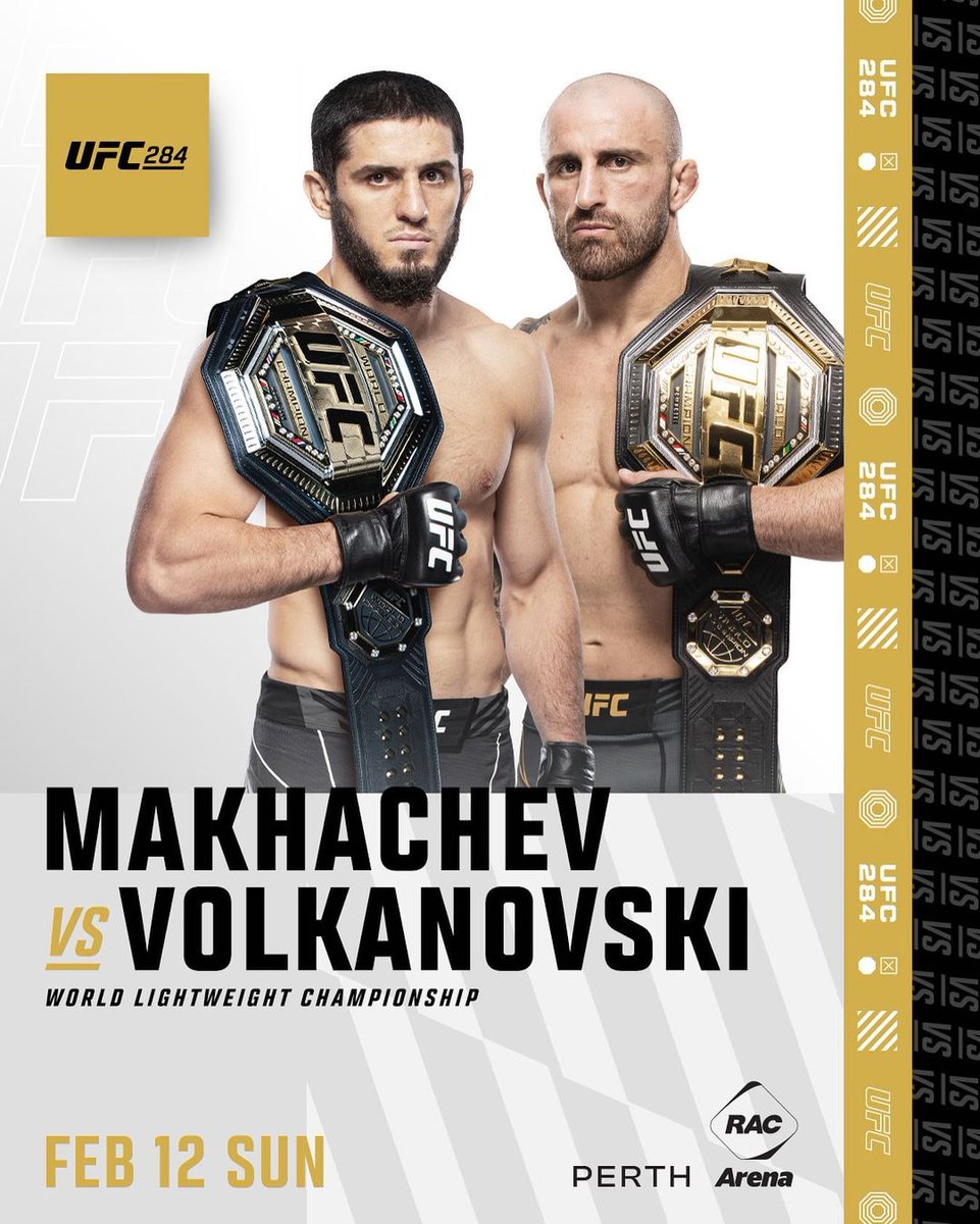 weshoutmedia's tweet photo. Are You Ready For #UFC284??

#UFC284 akan di adakan di @RACArena Australia, 12 Februari 2023.

Dan pertarungan Big Match akan tersaji di sini, yaitu antara Islam Makhachev VS alexander Volkanovski (Champion Vs Champion).

#UFC #MMA #islammakhachev #Volkanovski #UFC284 https://t.co/HLhyHVHoIx