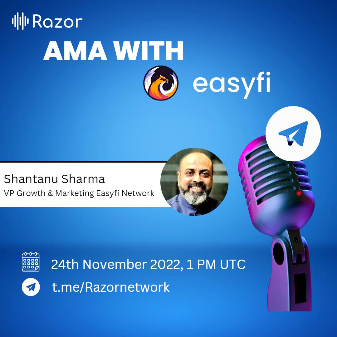 defiarena's tweet photo. ๐ข Guys get ready @razor_network is hosting #AMA, @EasyfiNetwork in #Razor TG Community.
With @Shaanush, VP - Growth & Marketing, #EasyFiNetwork, throwing light on integration with Razor Network & all updates from land of #EZ
๐๏ธ Today, 01:00 PM UTC
๐: https://t.co/ZExSOw53WG https://t.co/3agp4E9FDW