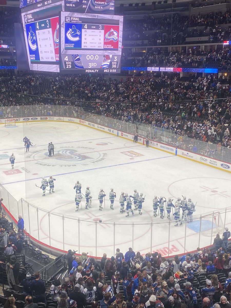 Jason3533's tweet photo. @Canucks @McDonaldsCanada After moving to Colorado 23 years ago, I’m still cheering on my hometown team. Saw a couple Canuck jerseys in a sea of red and blue. Good to see us finishing strong. https://t.co/34WaDVaa3u