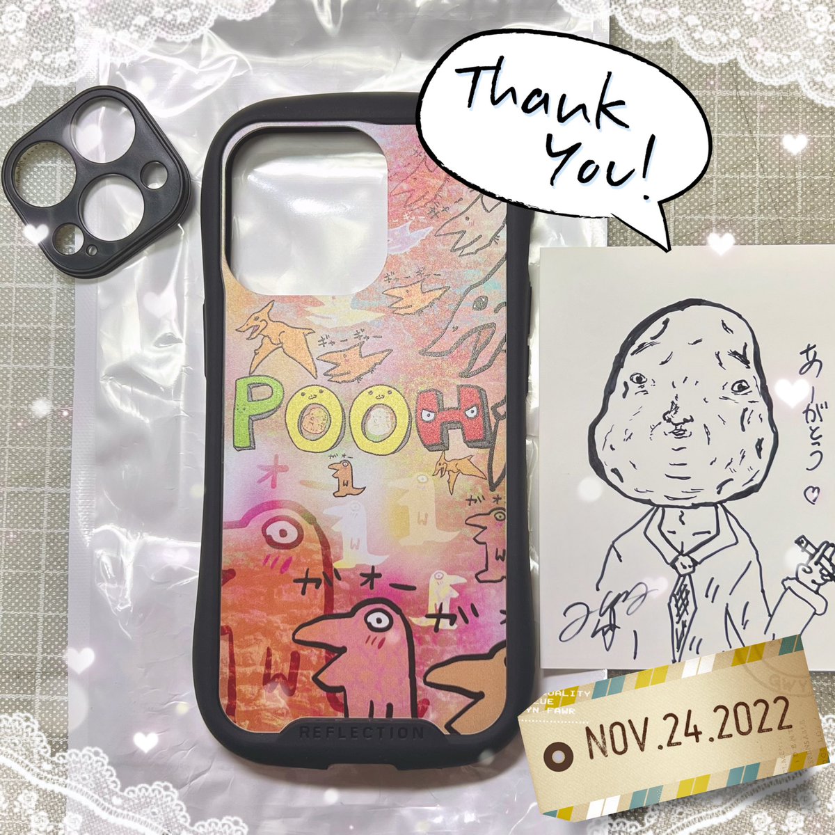 《あなただけのスマホケース作ります》企画、
1個目は手帳型をお願いしたので2個目は背面のみで!…と注文したケースが届きました🎊
ありがとうございます😆❤️
私の訳のわからないリクエストにもしっかり応えてくれて、尚且つ今回も推しキャラのじゃがちゃんをコッソリ仕込んでくれる気の利きようw https://t.co/S6uNcC4pUe